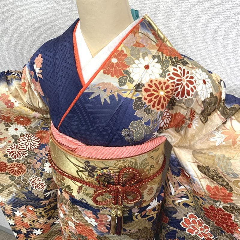 511z13, 510y17,小物類〇古典柄 振袖 地紋 金彩 金駒刺繍 牡丹