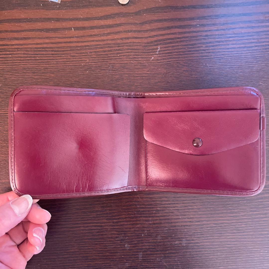 Christian Dior二つ折り財布 ワインレッド レザー ロゴ入り