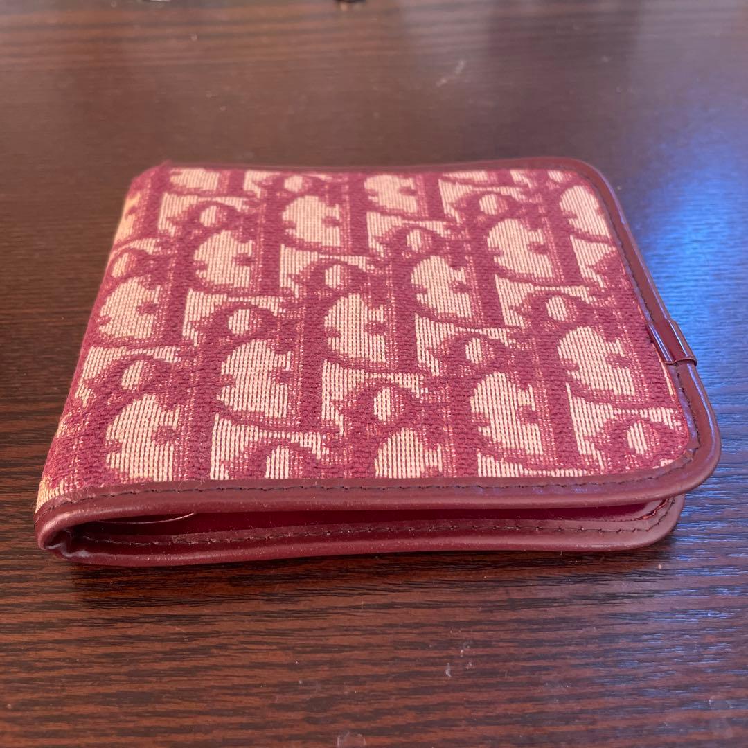 Christian Dior二つ折り財布 ワインレッド レザー ロゴ入り