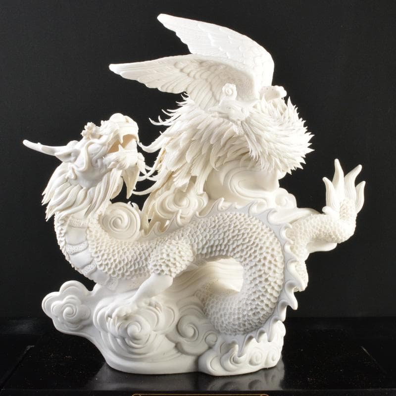 thimothy　徳化窯白磁　吉祥龍鳳　置物　箱・証書付　V　5457A