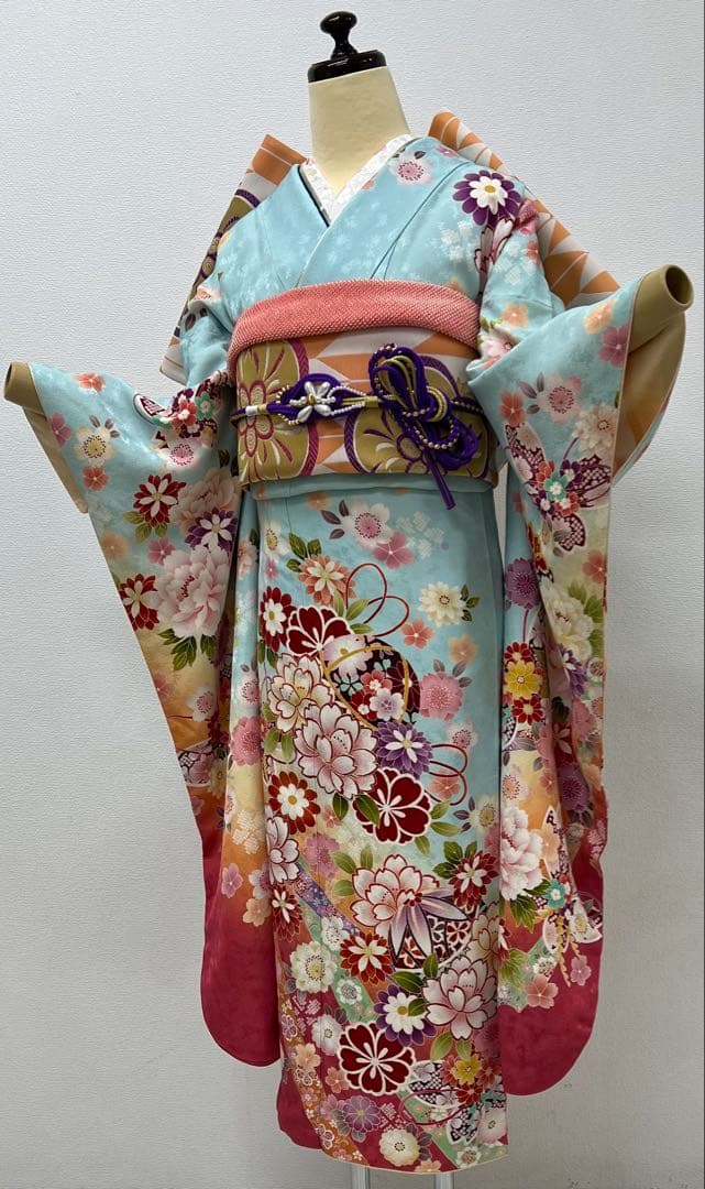 振り袖　フルセット　別誂長襦袢　刺繍入り　成人式　ブルー　結婚式　796