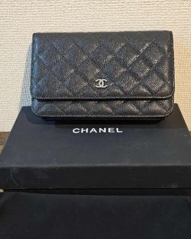 CHANEL ノベルティブラック レザー ウォレットショルダーバッグ