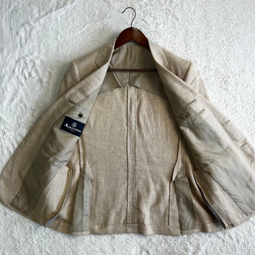 Aquascutum シルク65% 麻35% テーラードジャケット ベージュ