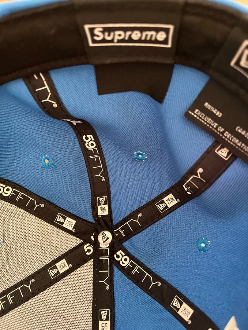 supreme xニューエラ22ss マネーBOXロゴキャップ　ブルー