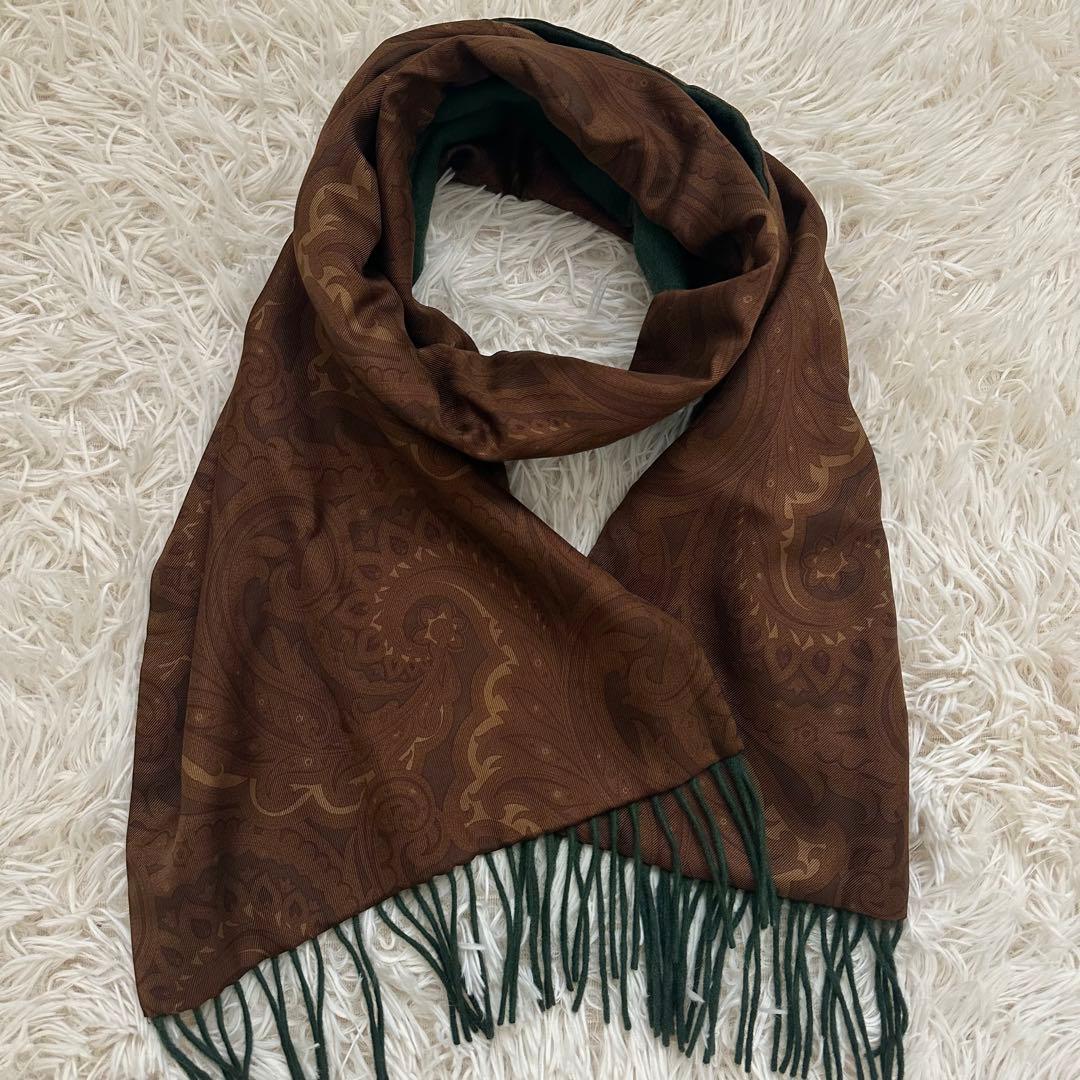 美品✨️エトロ カシミヤ シルク リバーシブル マフラー ペイズリー柄
