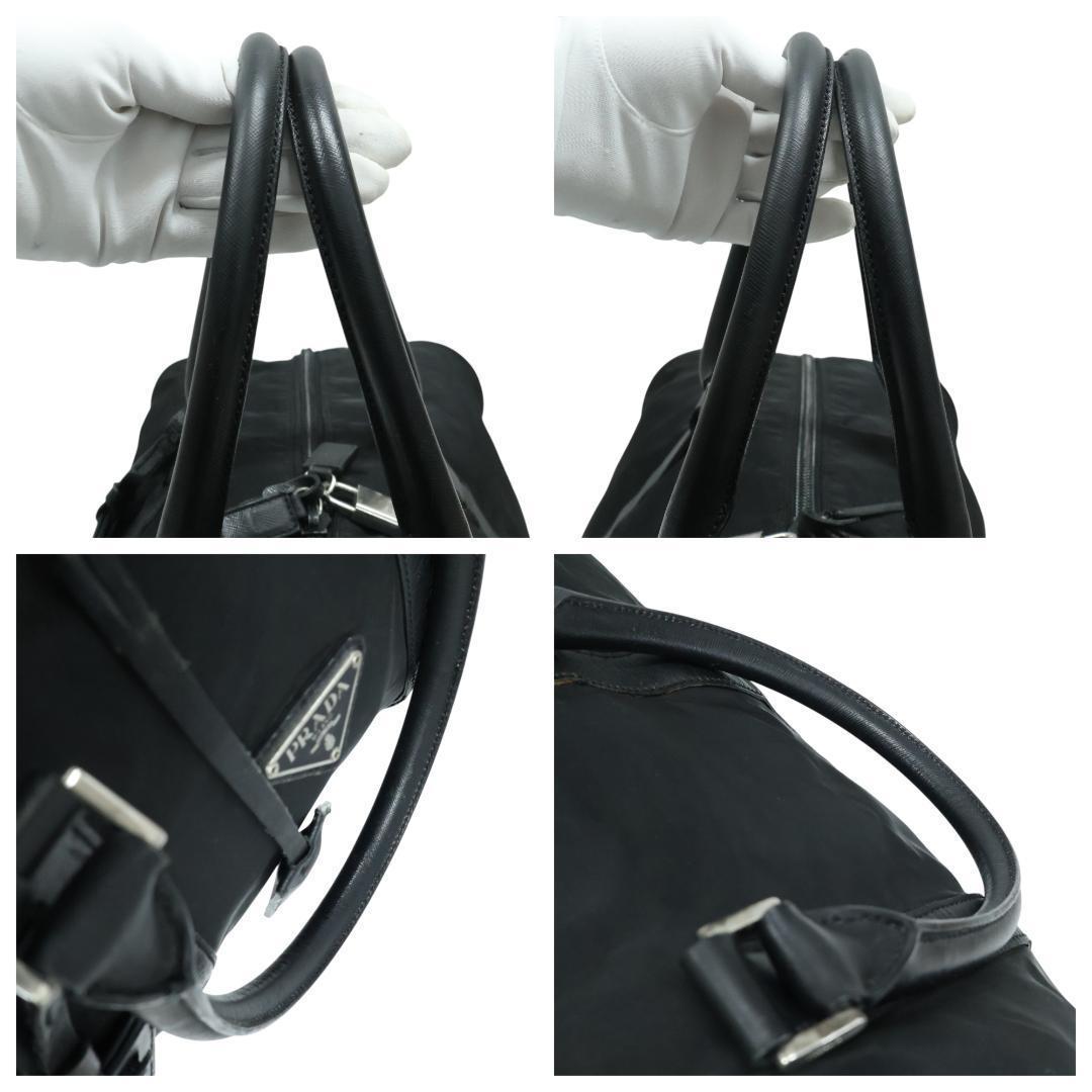 美品 PRADA プラダ ボストンバッグ 2way 3角ロゴ 白タグ ブラック