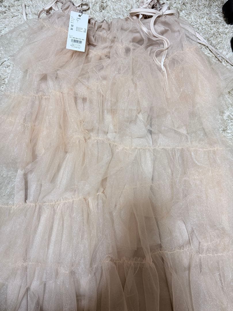 スカート M me eme Side ribbon tulle long skirt
