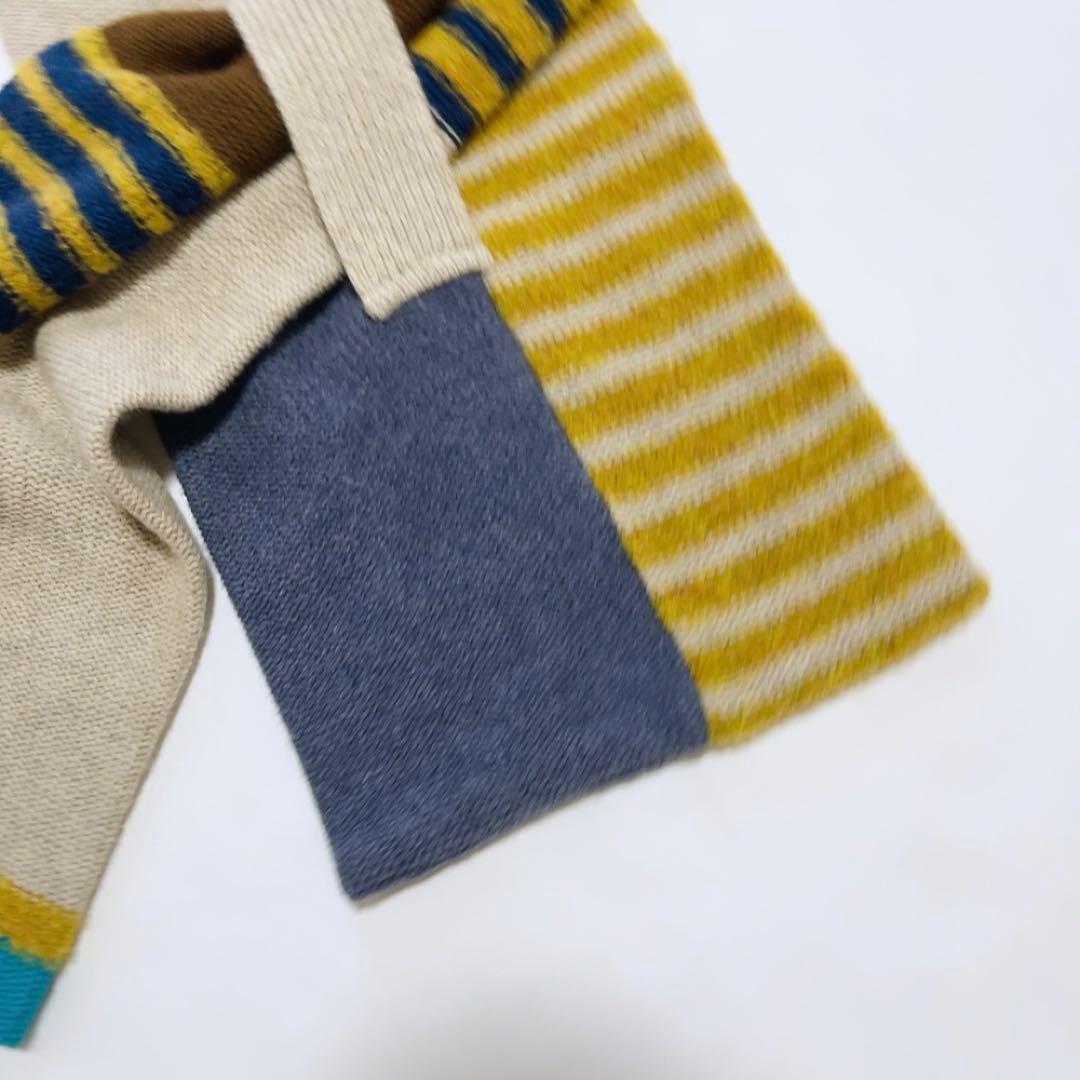 美品 22AW nume ヌメ ウールインターシャカラーブロックニットマフラー