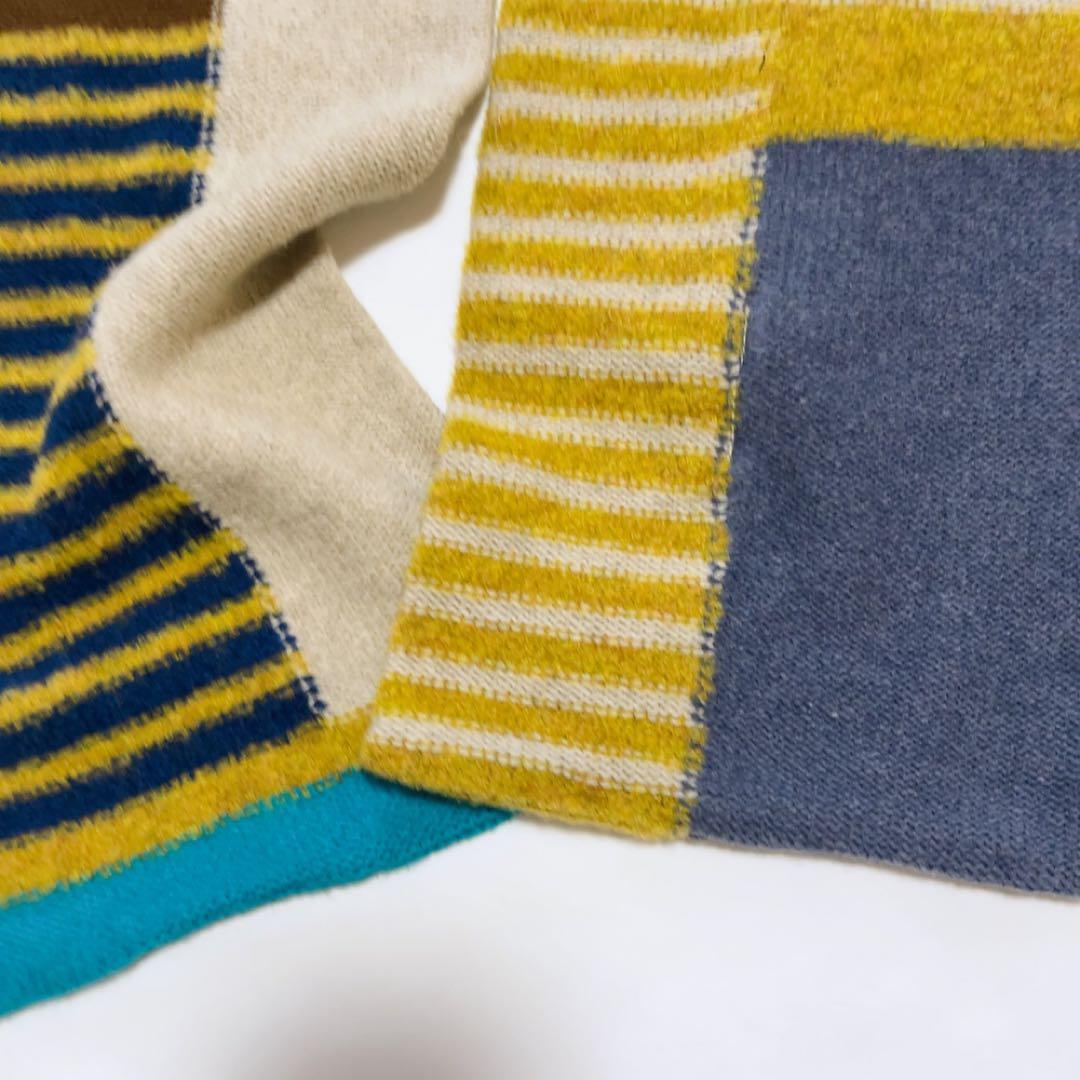 美品 22AW nume ヌメ ウールインターシャカラーブロックニットマフラー