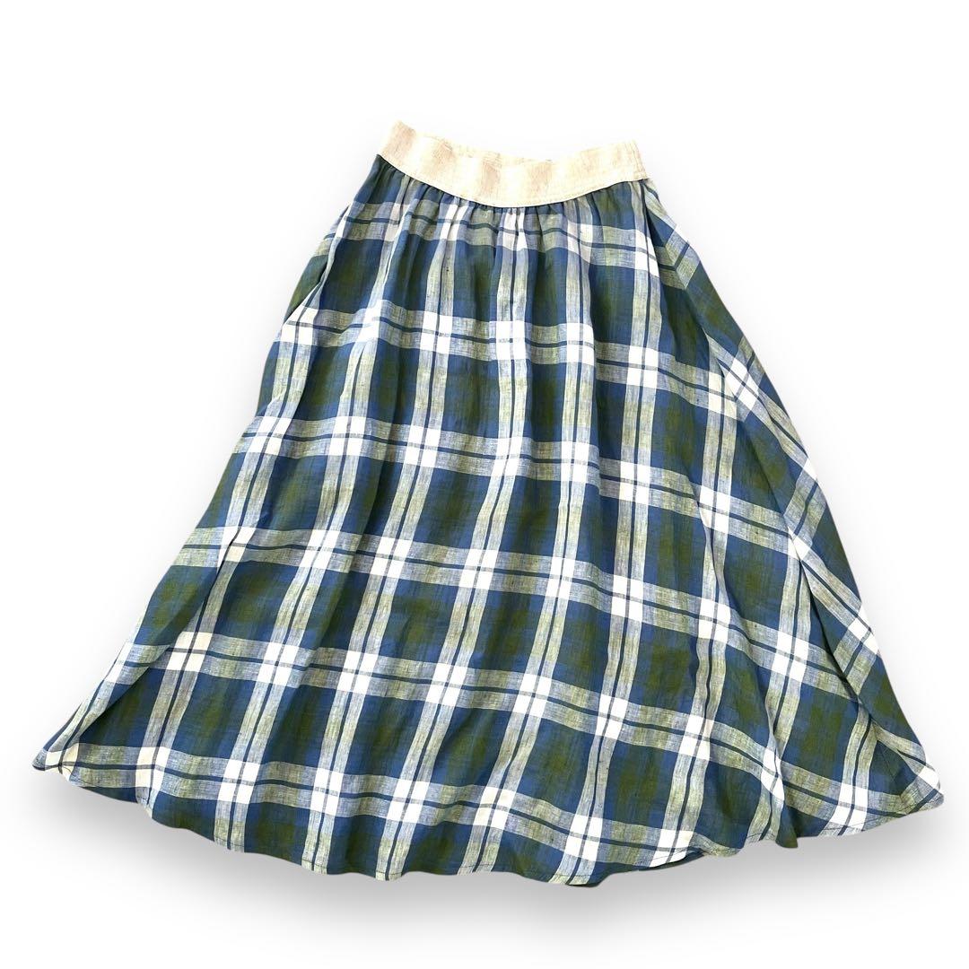【新品タグ付】O'NEILofDUBLIN リネン チェックSWINGSKIRT
