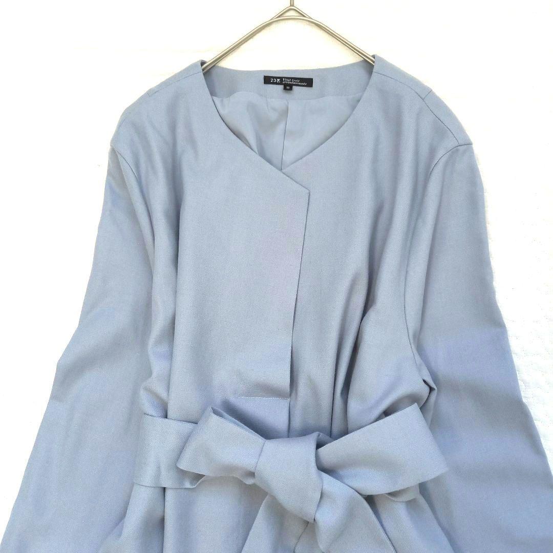 美品✨23区 ラメ入りスキッパーワンピース ブルー セレモニー 大きいサイズ