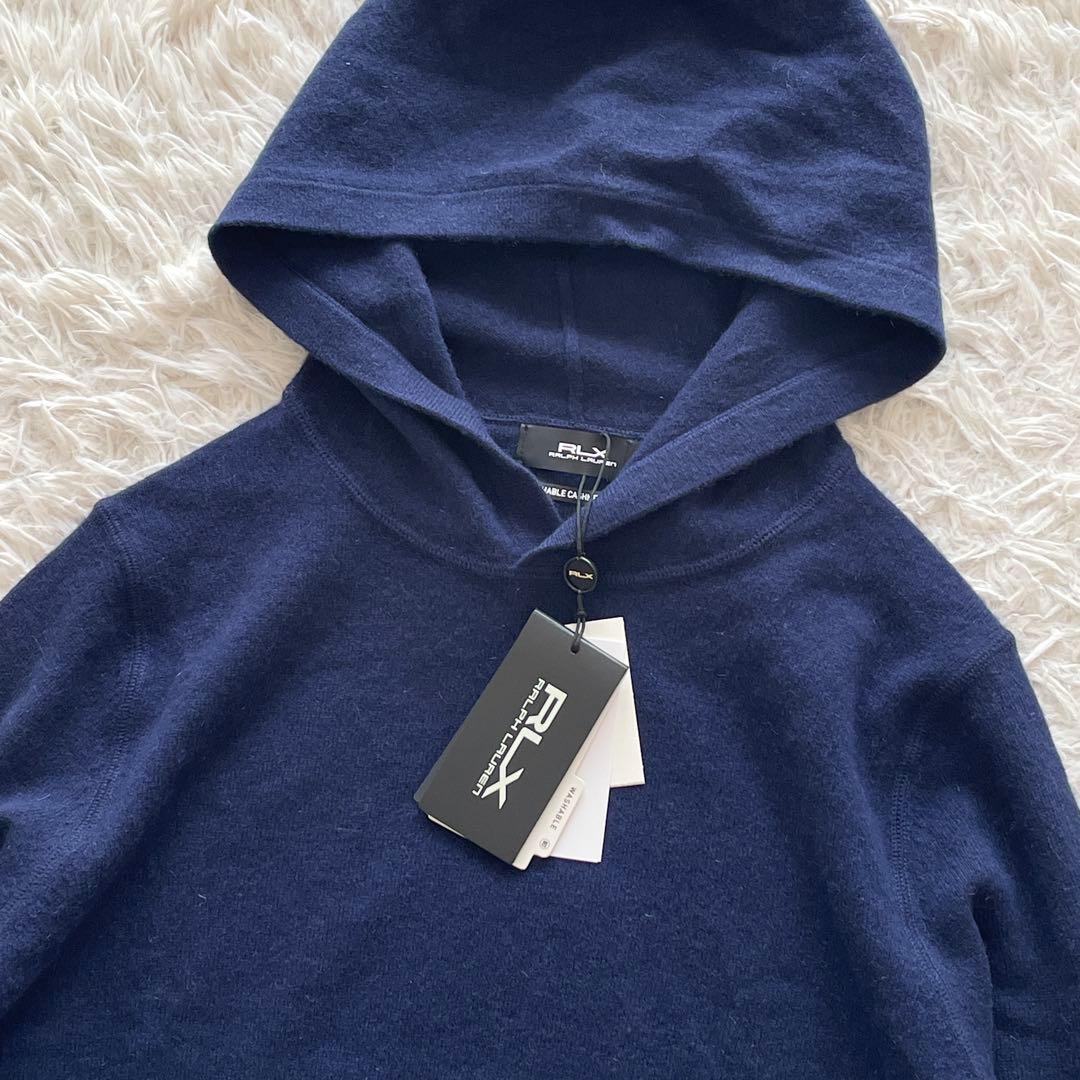 未使用品 ラルフローレン カシミヤ100% ニットフーディ ウォッシャブル 紺