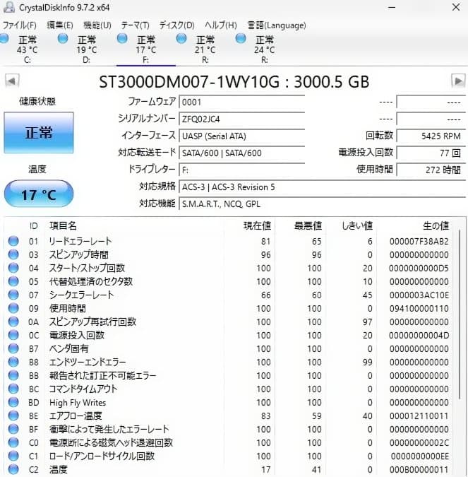 Seagate内蔵型3.5インチHDD　3TB