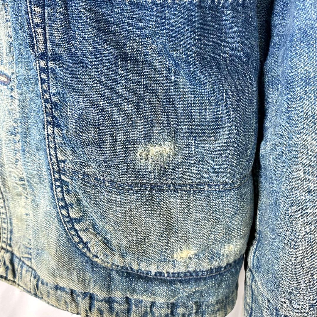 BLUEBLUE メンズS～M ダメージ加工 薄中綿入り 裏付き カバーオール