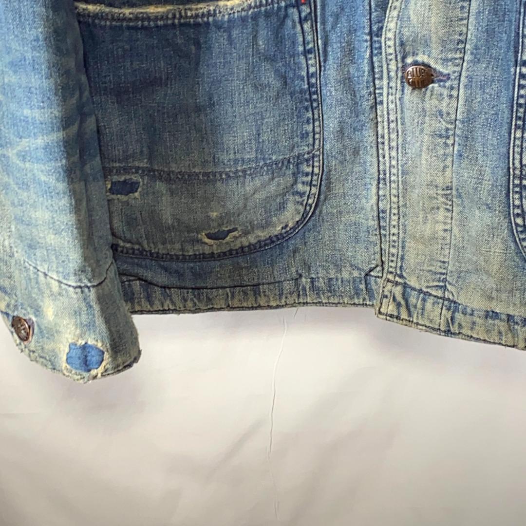 BLUEBLUE メンズS～M ダメージ加工 薄中綿入り 裏付き カバーオール