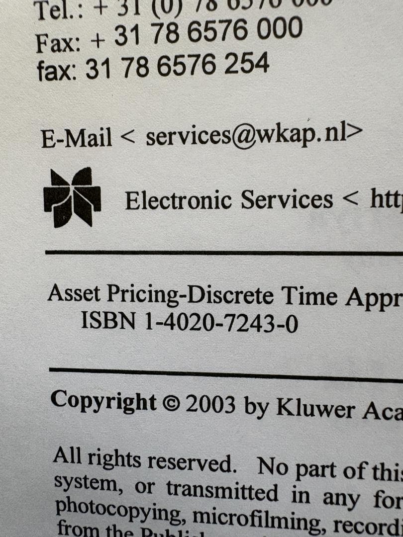 ビジネス・経済 ASSET PRICING: Discrete Time Approach