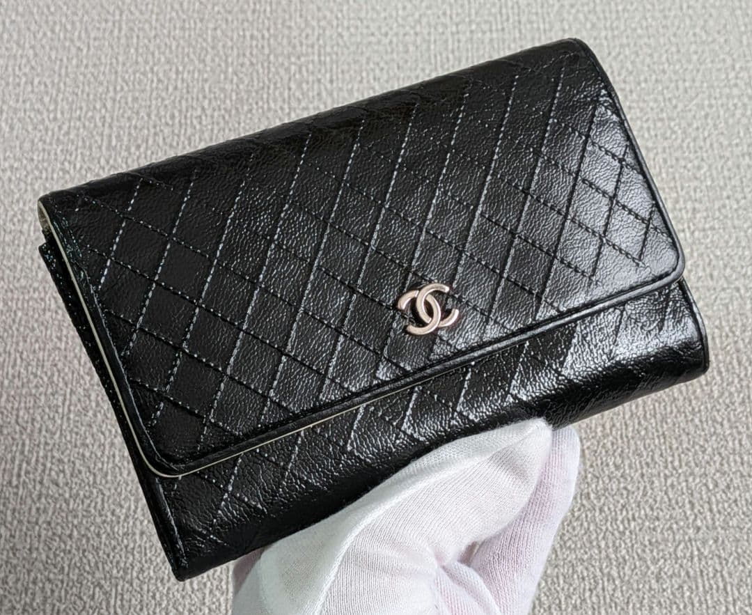 シャネル　ビコローレ　ミドル折り財布　ミニ財布　カーフスキン　黒　正規品　リペア