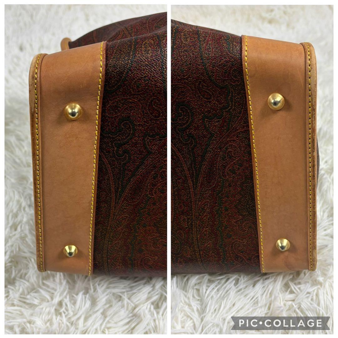 Etro エトロ　ボストンバッグ　千鳥柄　南京錠　ゴールド金具