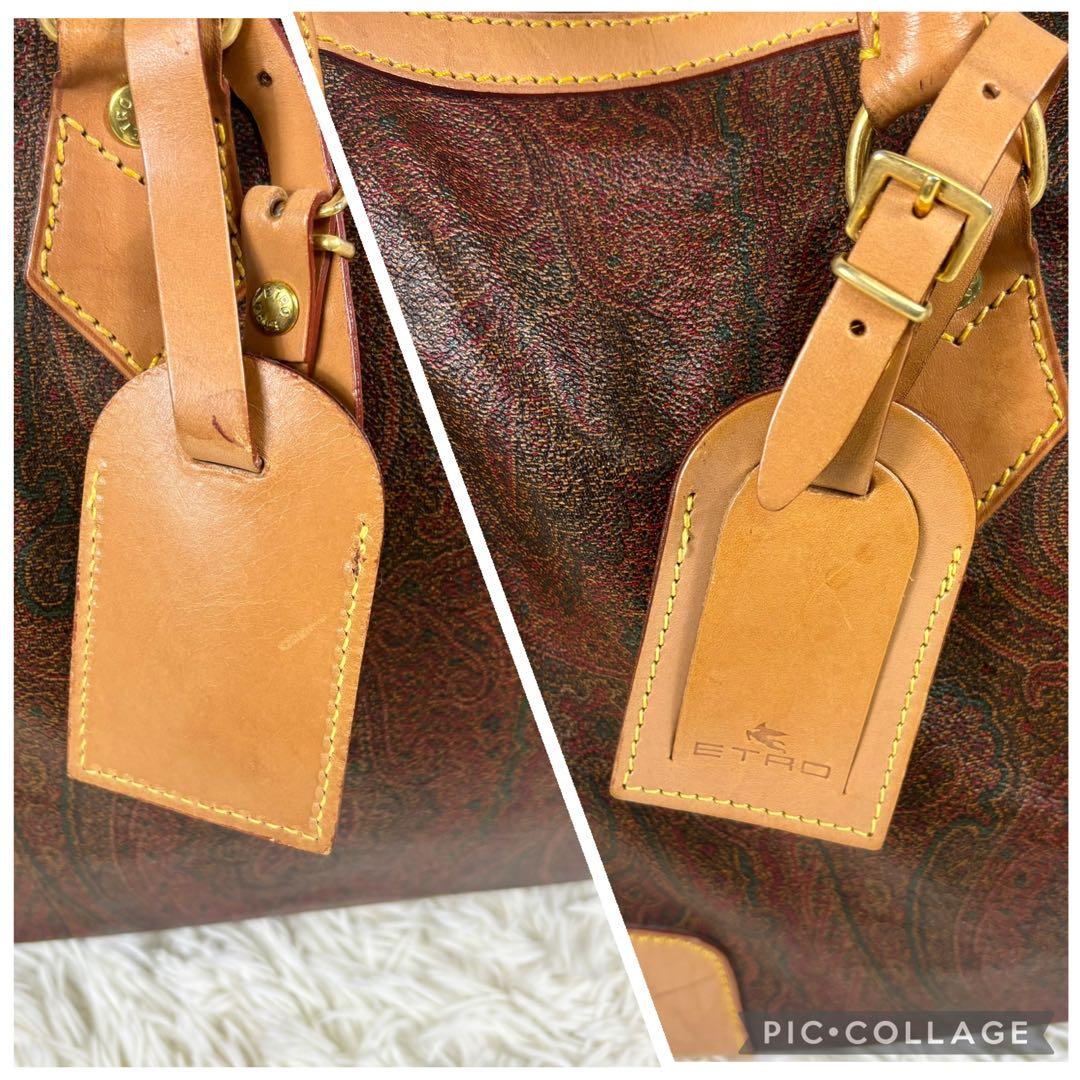 Etro エトロ　ボストンバッグ　千鳥柄　南京錠　ゴールド金具