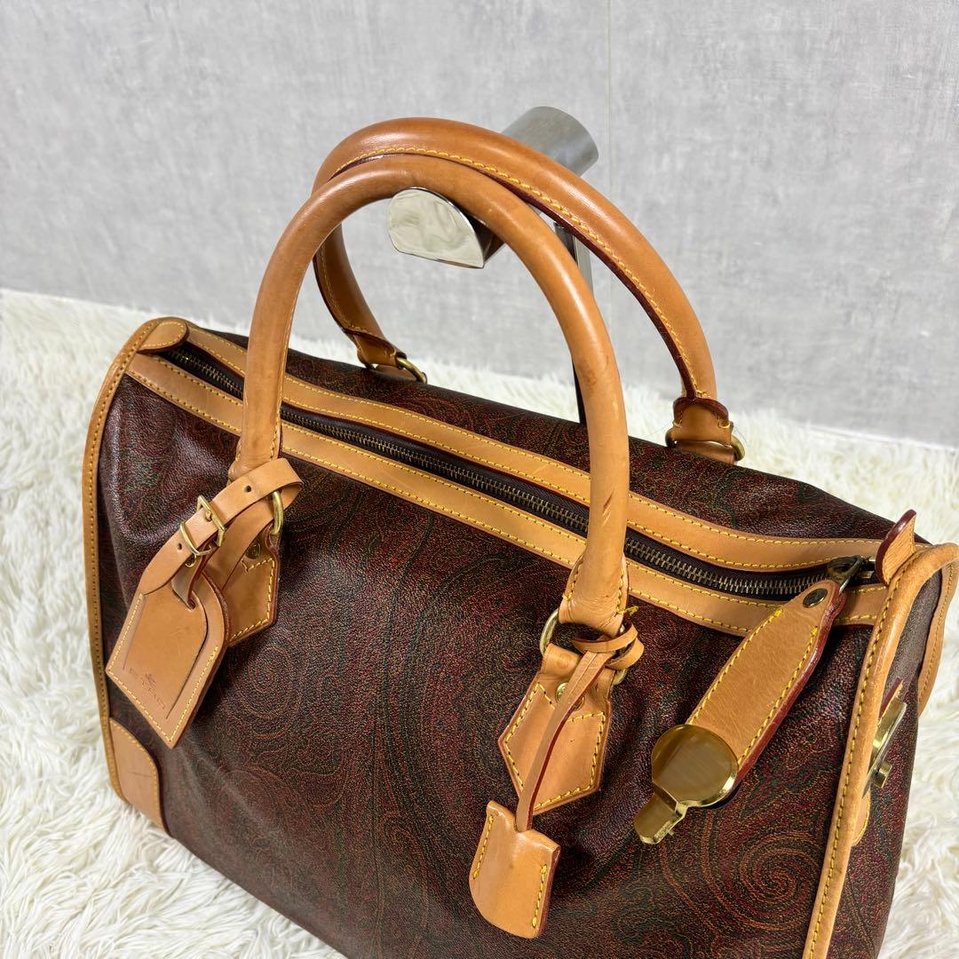 Etro エトロ　ボストンバッグ　千鳥柄　南京錠　ゴールド金具