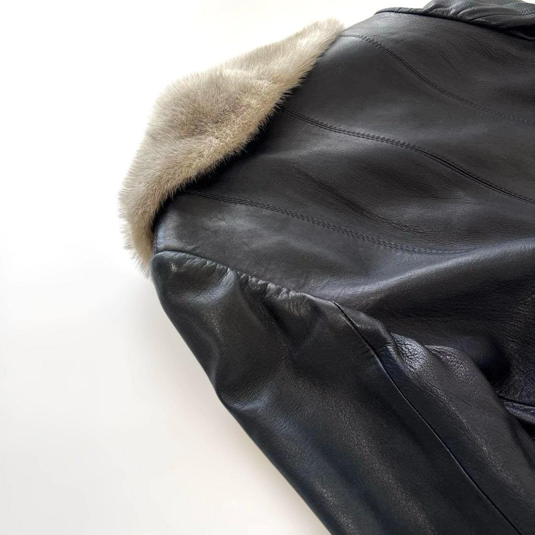 ANGEL LEATHER 日本製　リアルファー　レザー ロングコート ベルト付