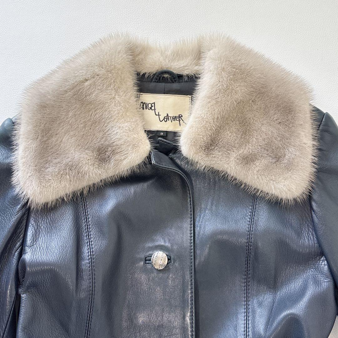 ANGEL LEATHER 日本製　リアルファー　レザー ロングコート ベルト付