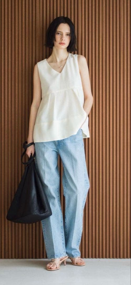ebure ウォッシュドデニム ワイドストレートパンツ　38