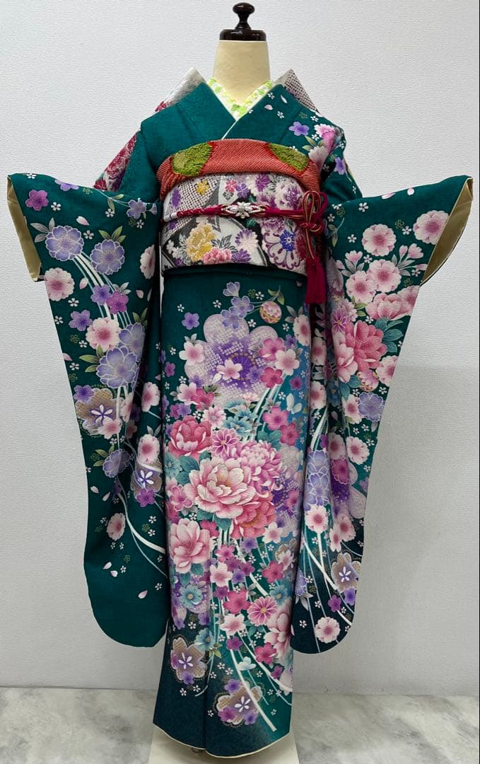振り袖　フルセット　別誂長襦袢　成人式　エメラルド　金彩　刺繍　銀通し　766
