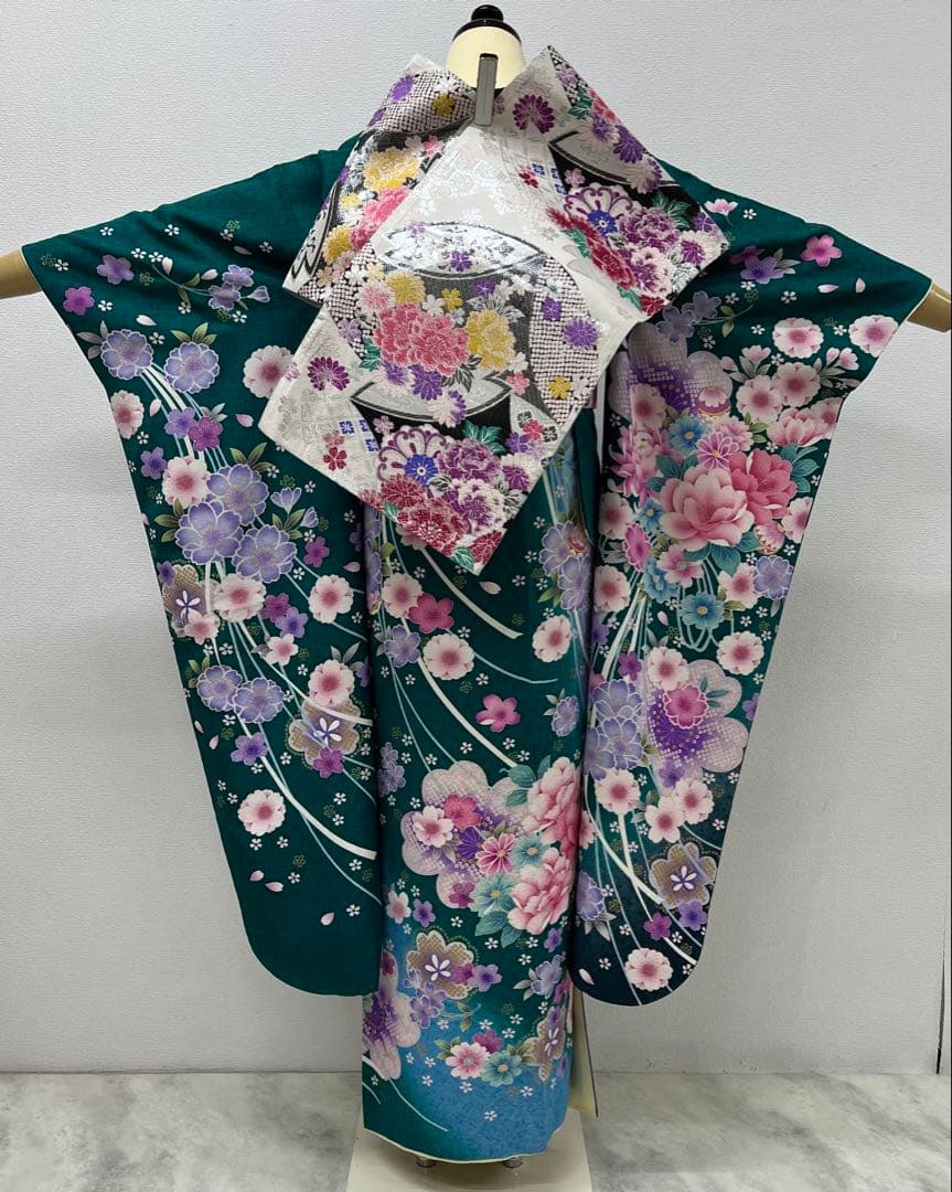 振り袖　フルセット　別誂長襦袢　成人式　エメラルド　金彩　刺繍　銀通し　766