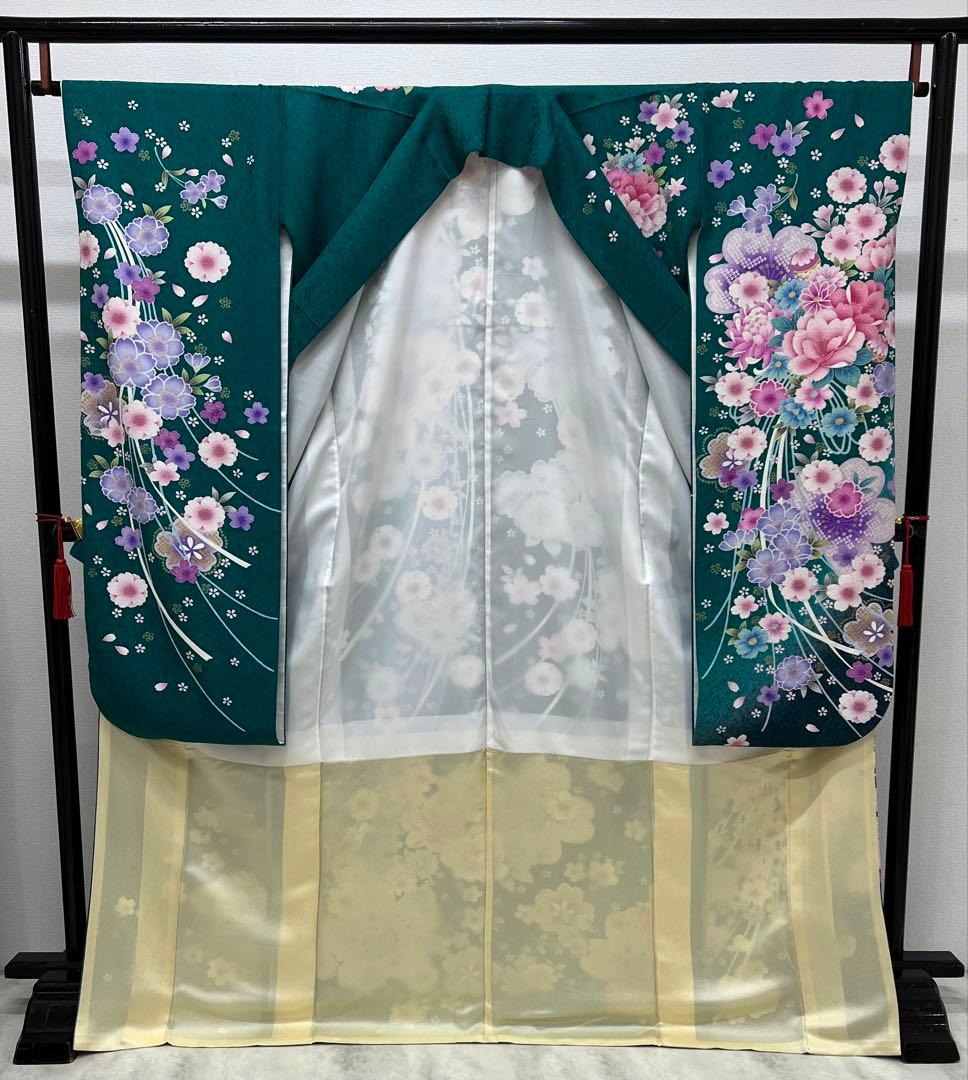 振り袖　フルセット　別誂長襦袢　成人式　エメラルド　金彩　刺繍　銀通し　766
