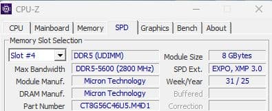 メモリー DDR5 PC5-44800 8GB16GBADS5600D-X8GMICRON