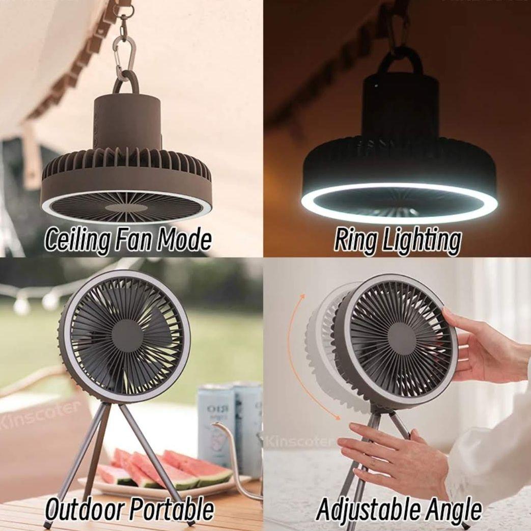 【防災　地震対策】キャンプ扇風機　(白)　LED照明付　  USB扇風機　車中泊