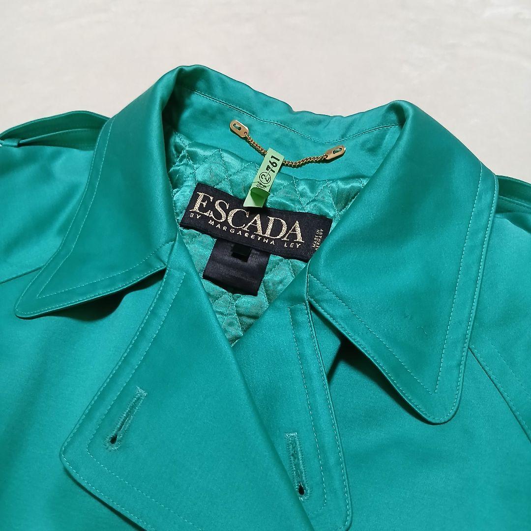 【希少色】ESCADA ベルト付トレンチコート 中綿入り ターコイズグリーン