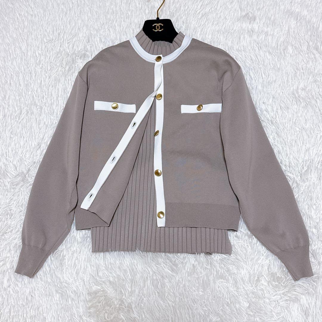 マイストラーダ 配色アンサンブル 38 金ボタン グレージュ　美品