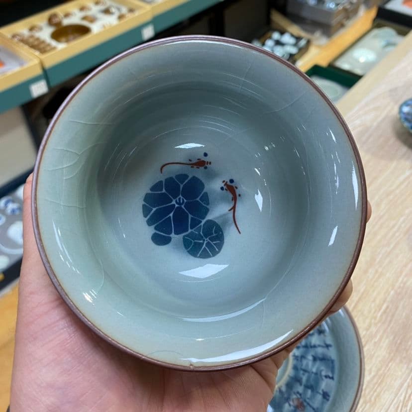 陶泥 青花陶磁蓋碗 愛蓮茶杯 壺承 茶碗 煎茶器 未使用品