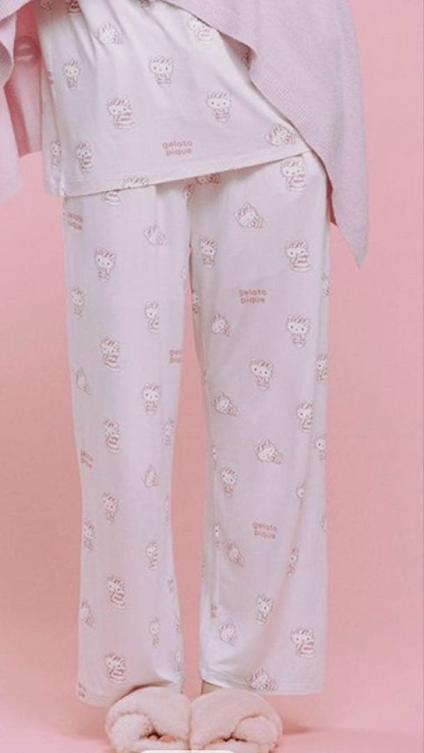 ジェラートピケ 新品タグ付 総柄ロングパンツ カラー:PNK ピンク キティ柄