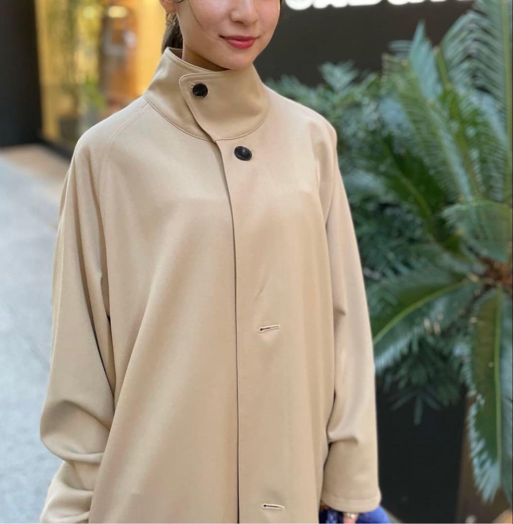 名品 定価11万 CABaN ウールギャバジン スタンドカラーコート ベージュS