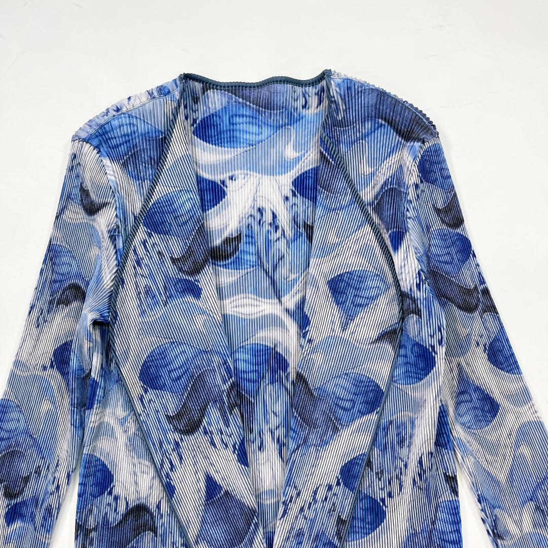 ISSEY MIYAKE FETE 総柄 プリーツ ジャケット ブルー系 2 M