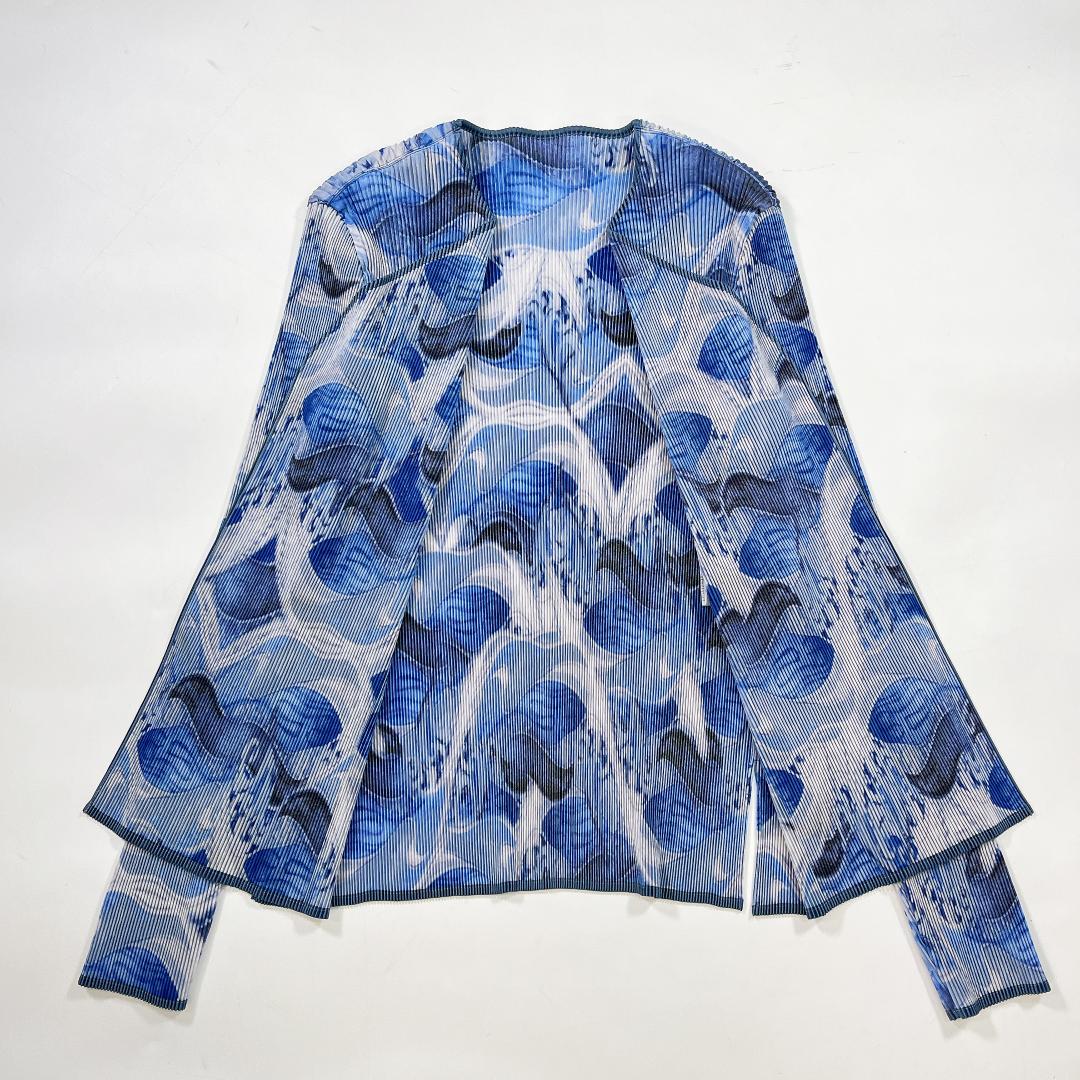 ISSEY MIYAKE FETE 総柄 プリーツ ジャケット ブルー系 2 M
