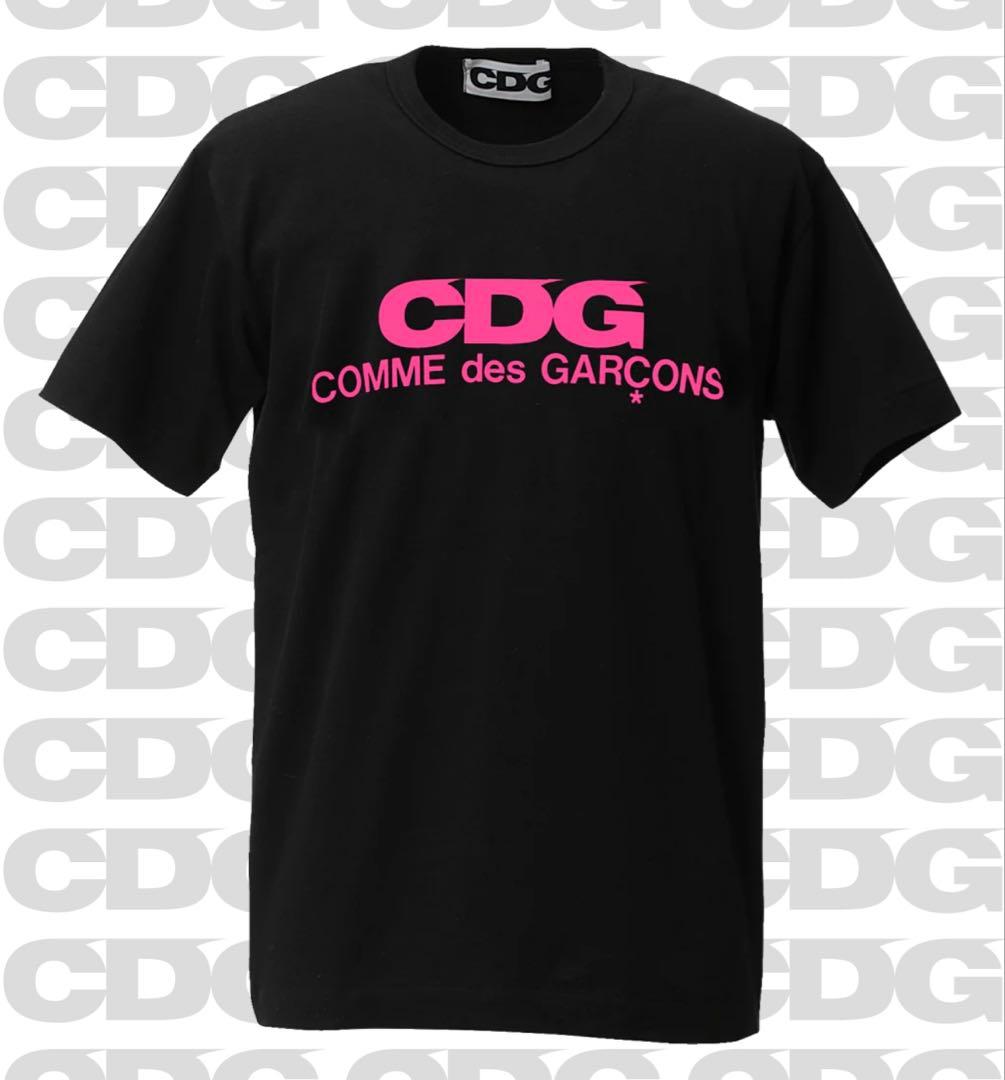 CDG コムデギャルソン ピンクロゴ Tシャツ 黒 XL