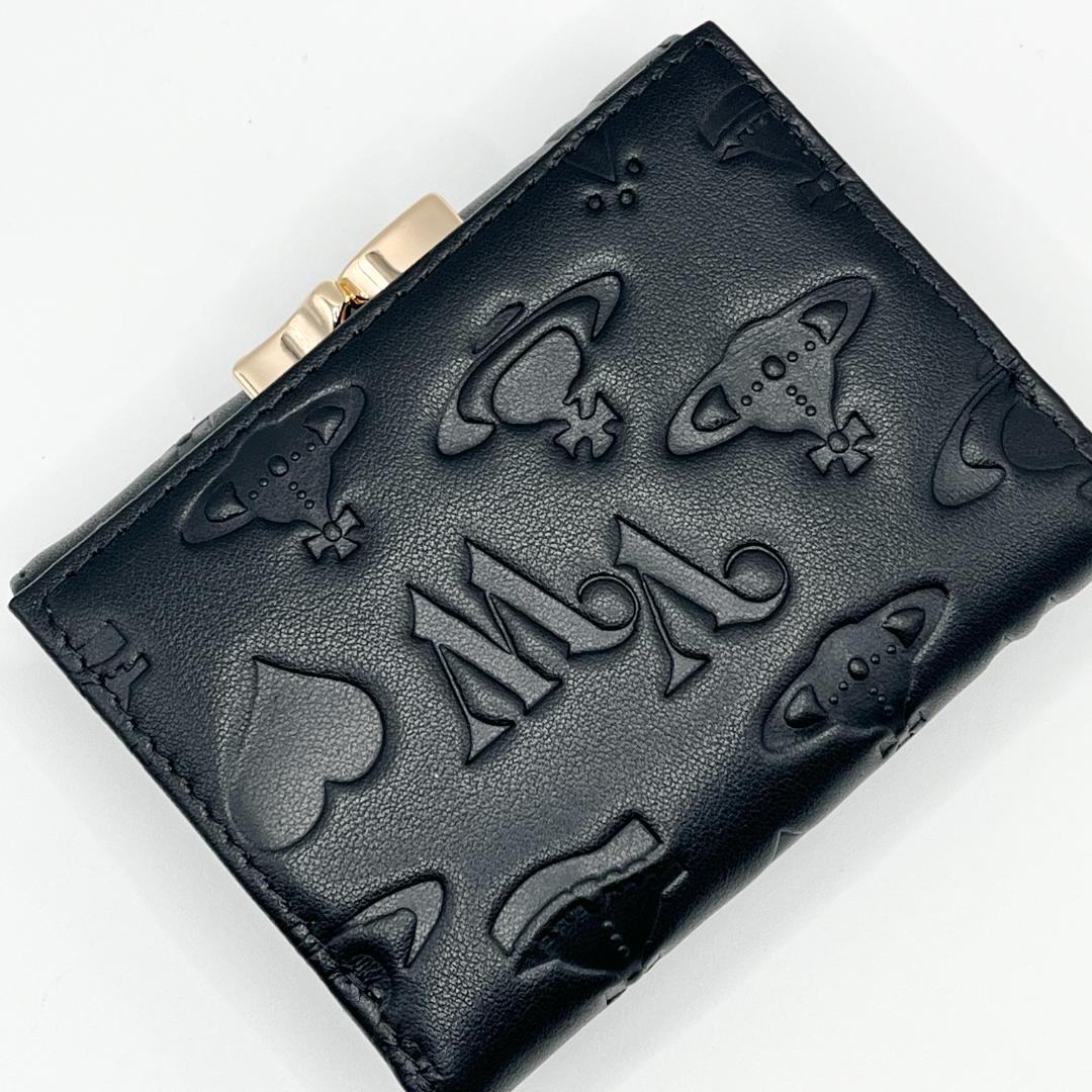 Vivienne Westwood 折財布 定番 型押しマット 折財布 黒 金