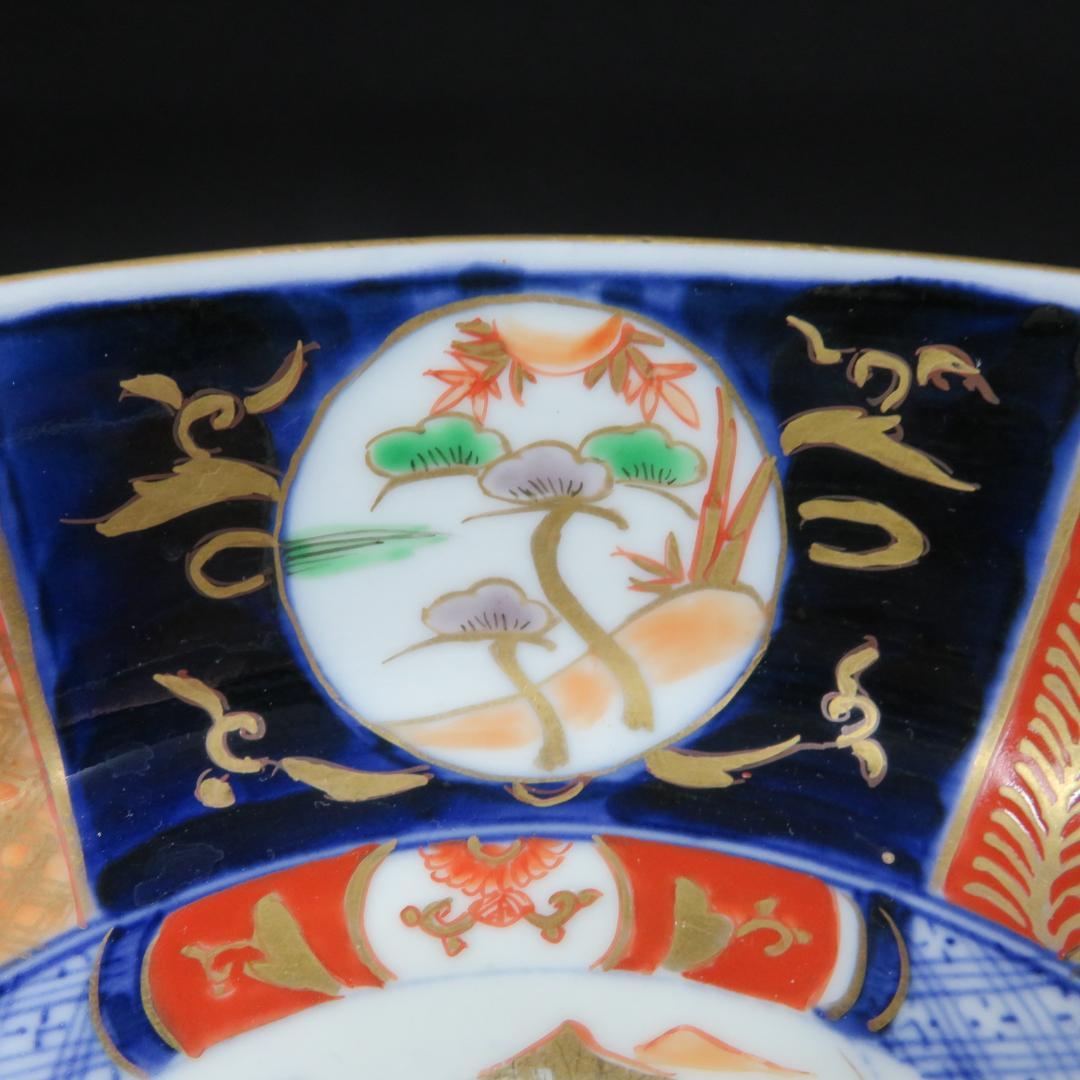 丼 九谷 金彩 色絵付け 唐草 瓢箪 山水 鳳凰 豪華絢爛 江戸