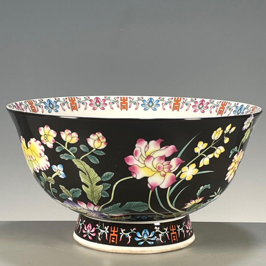 清乾隆黒釉花碗 景徳鎮 陶磁器 装飾品 現代工芸品 美術品 置物