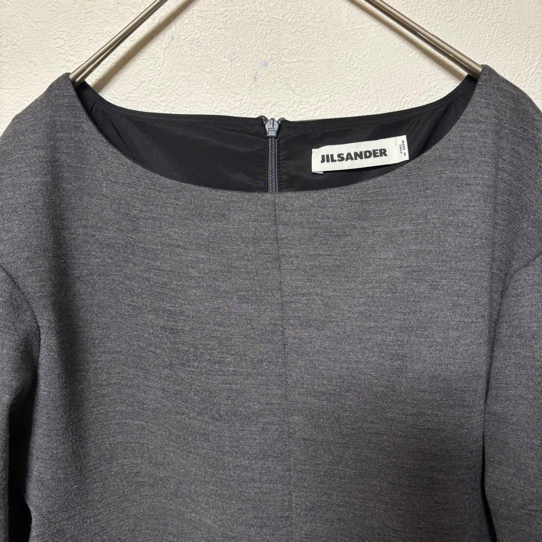 JIL SANDER グレー ウールワンピース　立体　イタリア製　ストレッチ