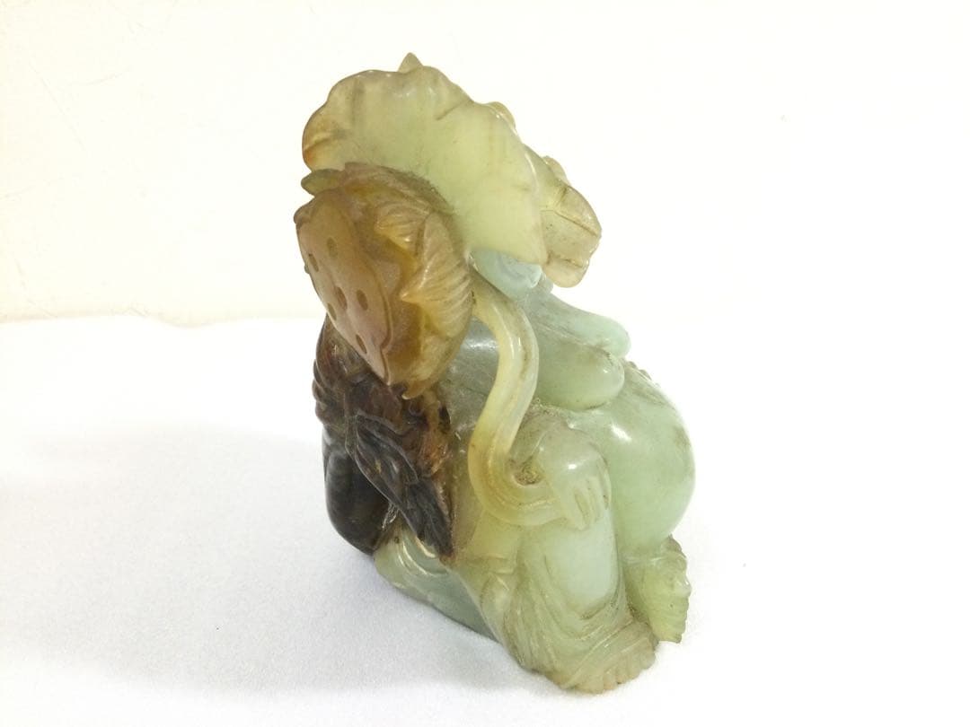玉石彫刻 布袋像 岫玉 中国美術 台付 箱付 M