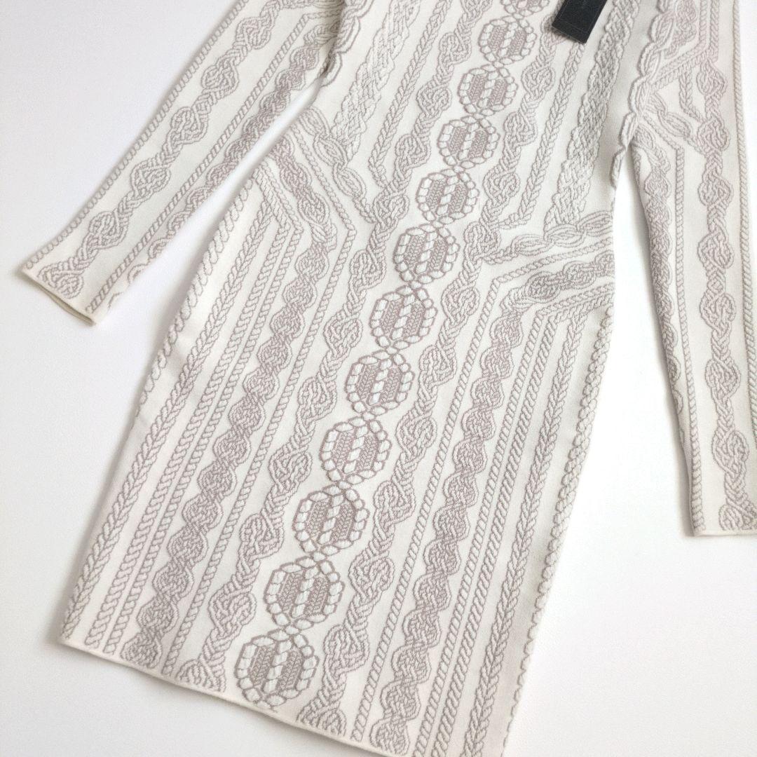 BCBGMAXAZRIA ニットワンピース ミディ丈 長袖 ホワイト XXS
