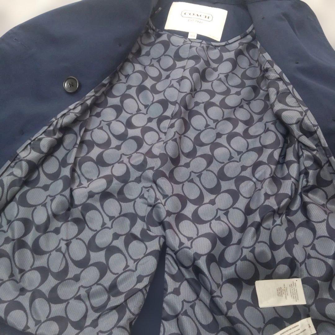 【COACH】極美品 ベルト付き コート 内側総柄 ネイビー