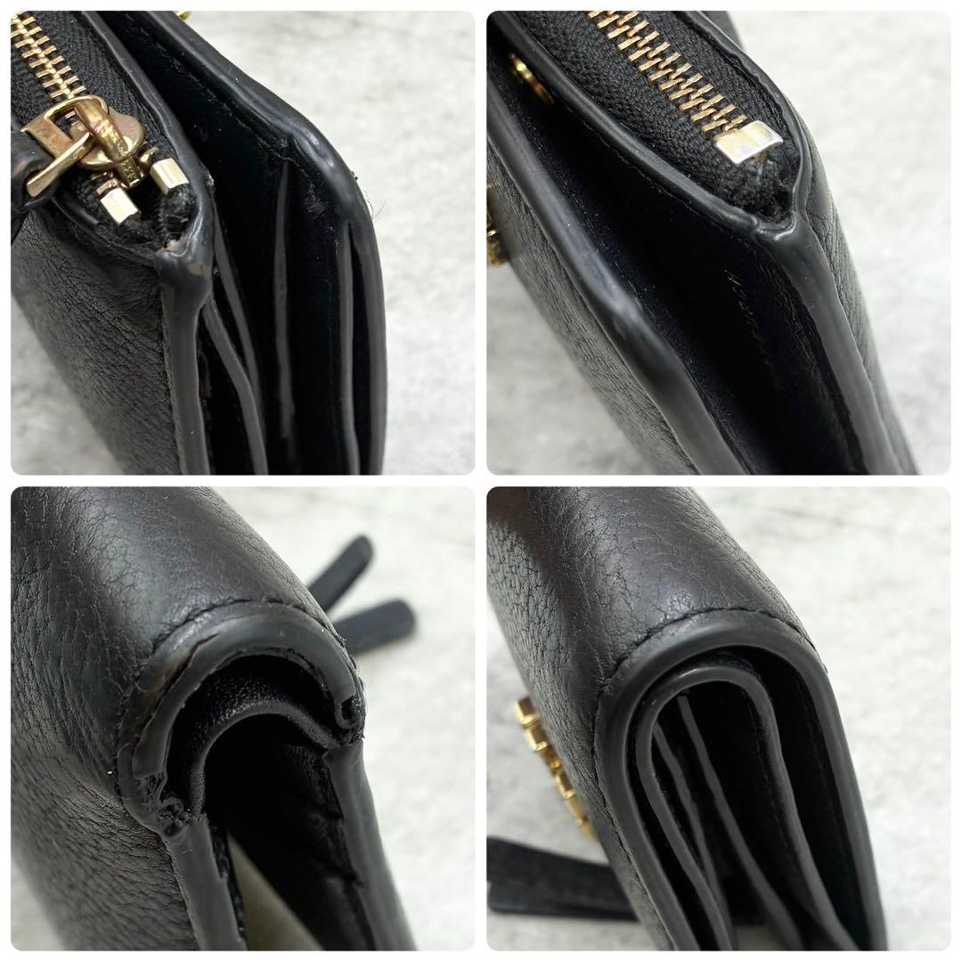 美品 トリーバーチ キラ 折り財布 コンパクトウォレット レザー デカロゴ 黒