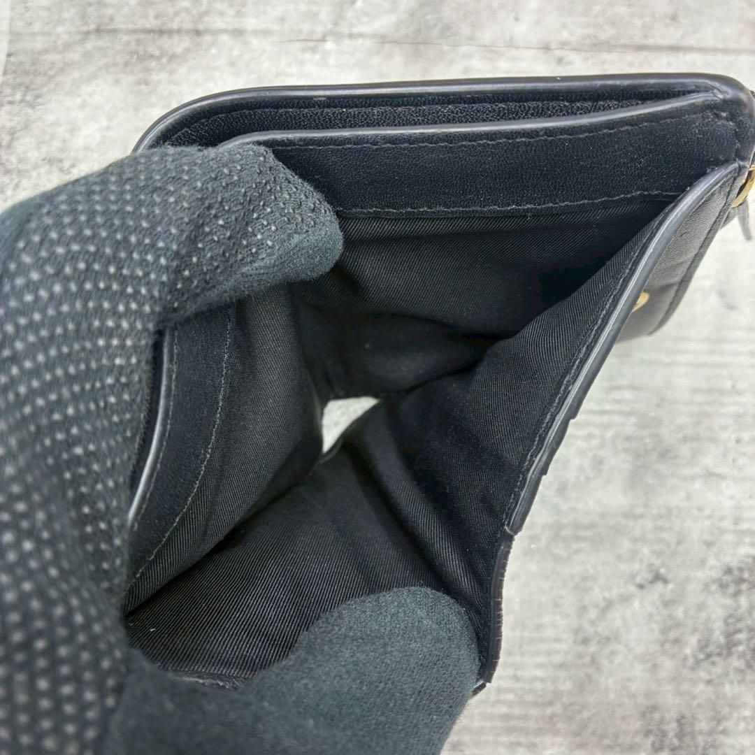 美品 トリーバーチ キラ 折り財布 コンパクトウォレット レザー デカロゴ 黒