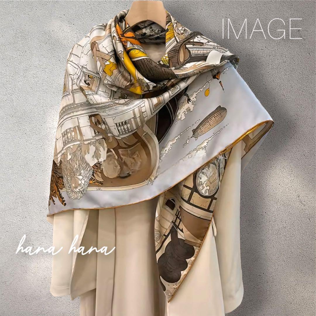 ×135 大判 マルベリー シルク スカーフ ストール ショール ブラウン 茶
